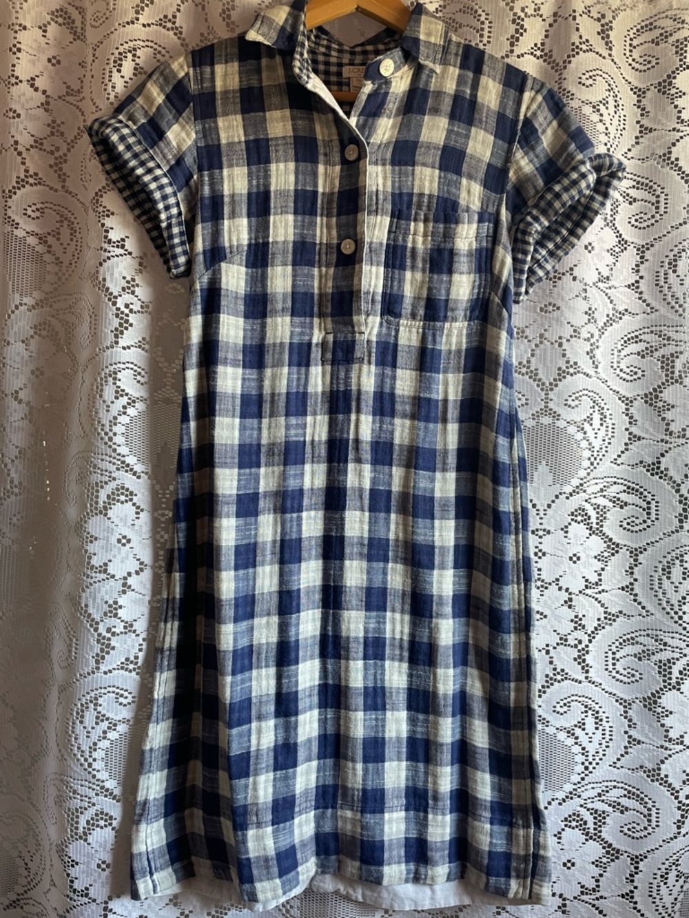 J. CREW FACTORY Women’s Dress XXS Blue + Cream Plaid Gingham 100% Cotton